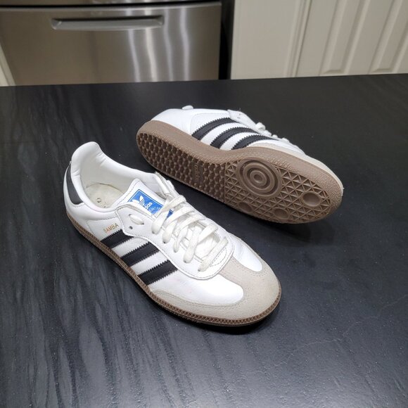 Adidas Samba OG J Youth/Women's Cloud White/ Core Black IE3675 Gum Sole Sneakers - Picture 12 of 16